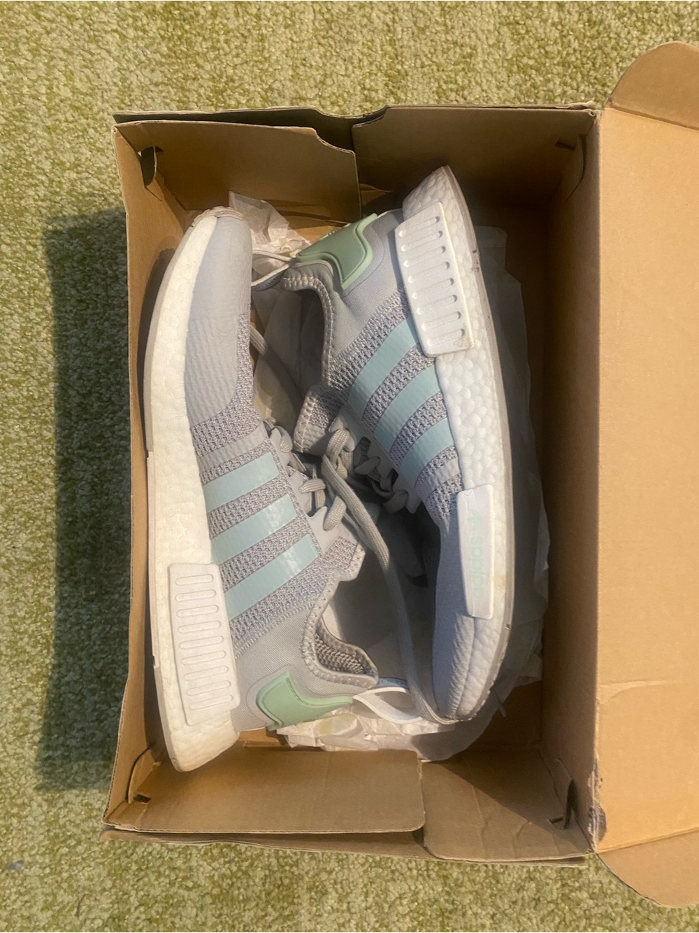 adidas Men’s Bounce Athletic Shoes in Light Gray with Mint Stripes